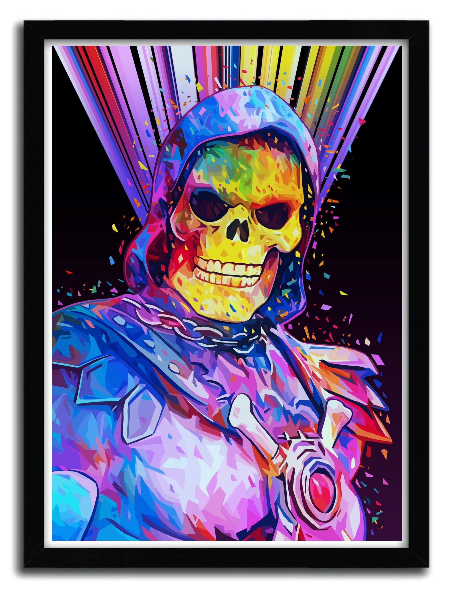 Affiche Skeletor par Alessandro Pautasso, imprimée sur papier fine arts, avec des couleurs vives et des détails artistiques.