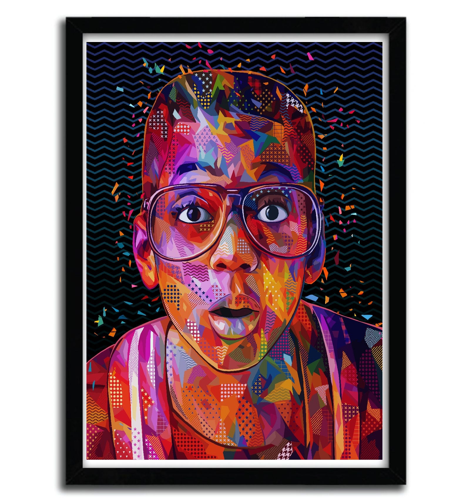 Affiche Steve Urkel par Alessandro Pautasso, imprimée sur papier fine arts, numérotée et signée, avec des couleurs vives et un design emblématique.