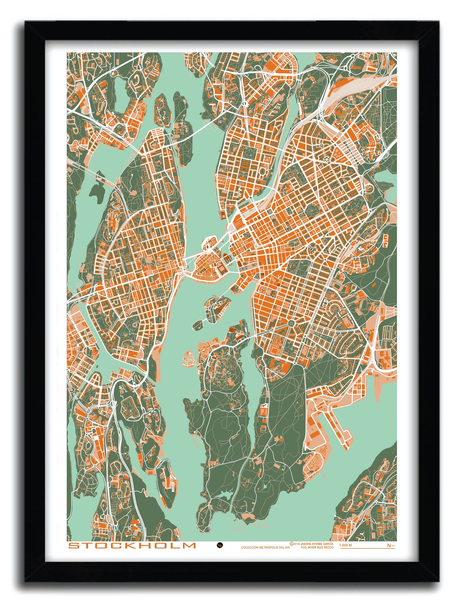 Affiche Stockholm orange by PLANOS URBANOS, a limited edition art print on fine arts paper, showcasing vibrant colors and intricate details.