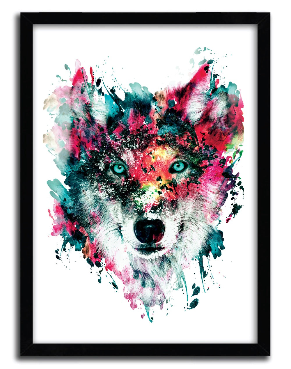 Colorful wolf watercolor painting.