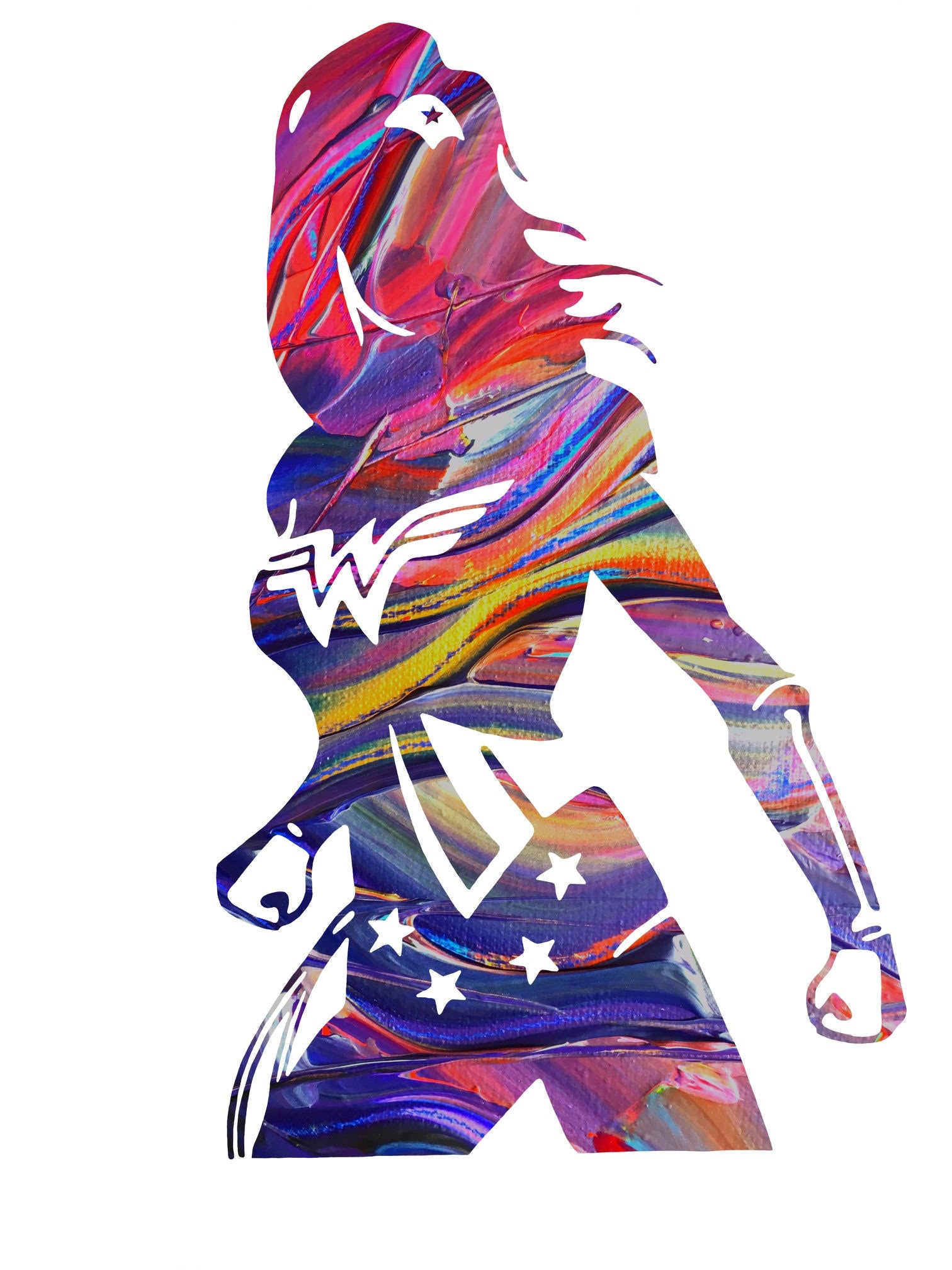 Affiche Wonderwoman 1 by Sarkis, an abstract fine art print featuring vibrant colors and superhero themes, limited to 50 signed copies.