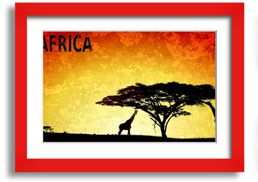 A beautifully framed print of Africa, showcasing vibrant colors and intricate details, ready to hang on the wall.