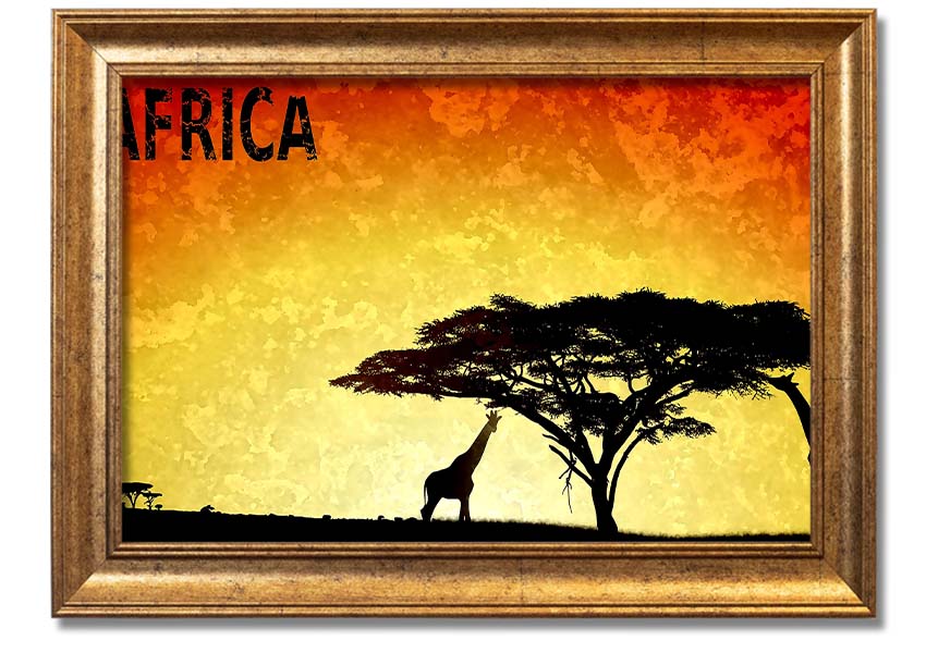 A beautifully framed print of Africa, showcasing vibrant colors and intricate details, ready to hang on the wall.