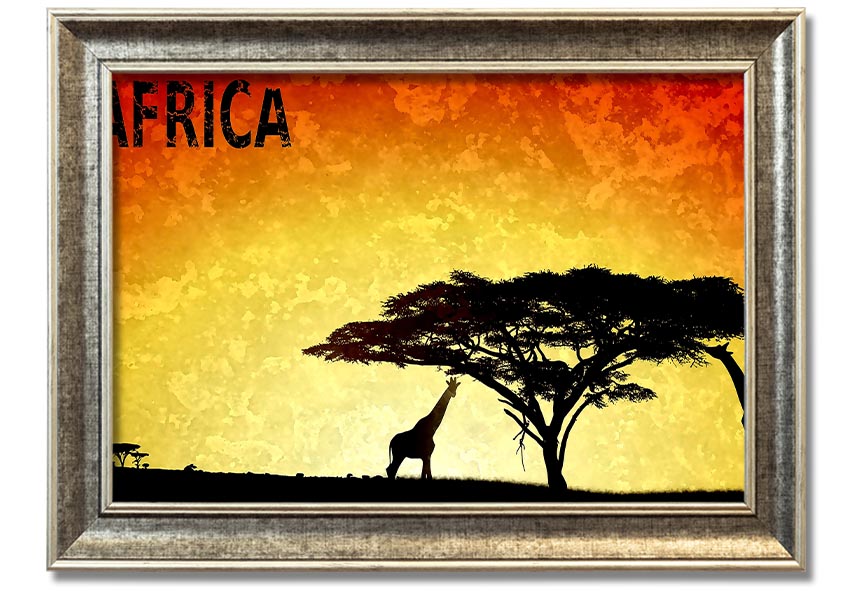 A beautifully framed print of Africa, showcasing vibrant colors and intricate details, ready to hang on the wall.