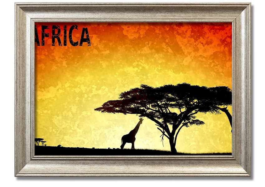 A beautifully framed print of Africa, showcasing vibrant colors and intricate details, ready to hang on the wall.