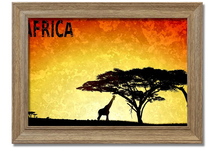 A beautifully framed print of Africa, showcasing vibrant colors and intricate details, ready to hang on the wall.