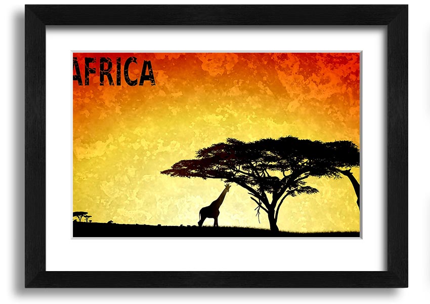 A beautifully framed print of Africa, showcasing vibrant colors and intricate details, ready to hang on the wall.