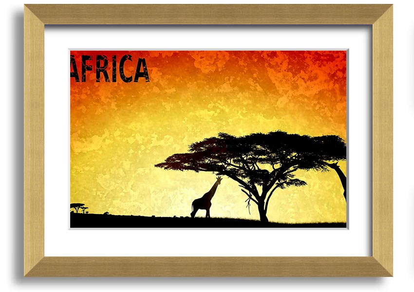 A beautifully framed print of Africa, showcasing vibrant colors and intricate details, ready to hang on the wall.