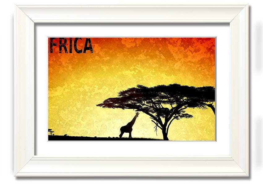 A beautifully framed print of Africa, showcasing vibrant colors and intricate details, ready to hang on the wall.