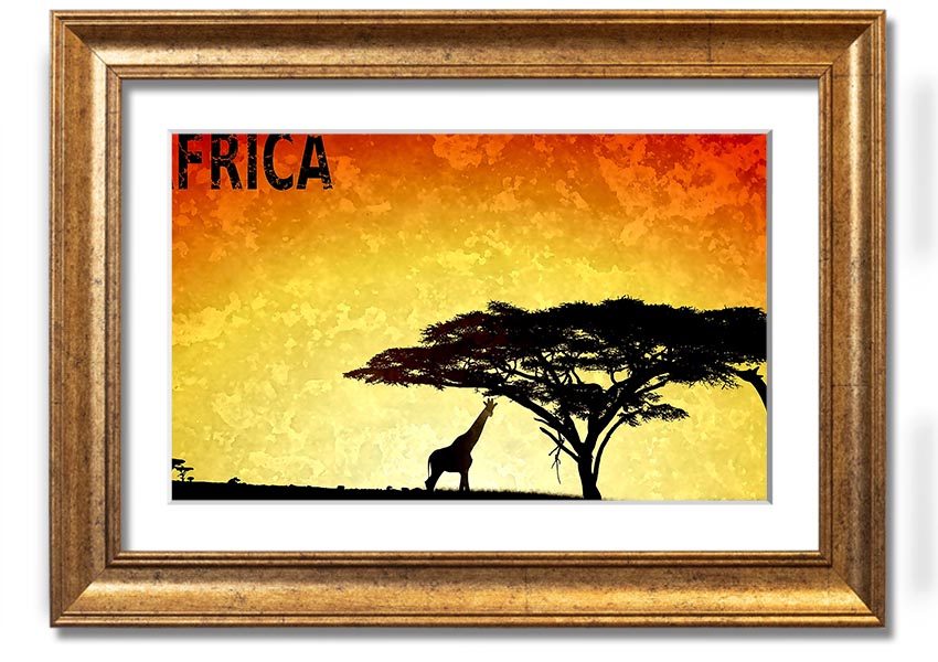 A beautifully framed print of Africa, showcasing vibrant colors and intricate details, ready to hang on the wall.