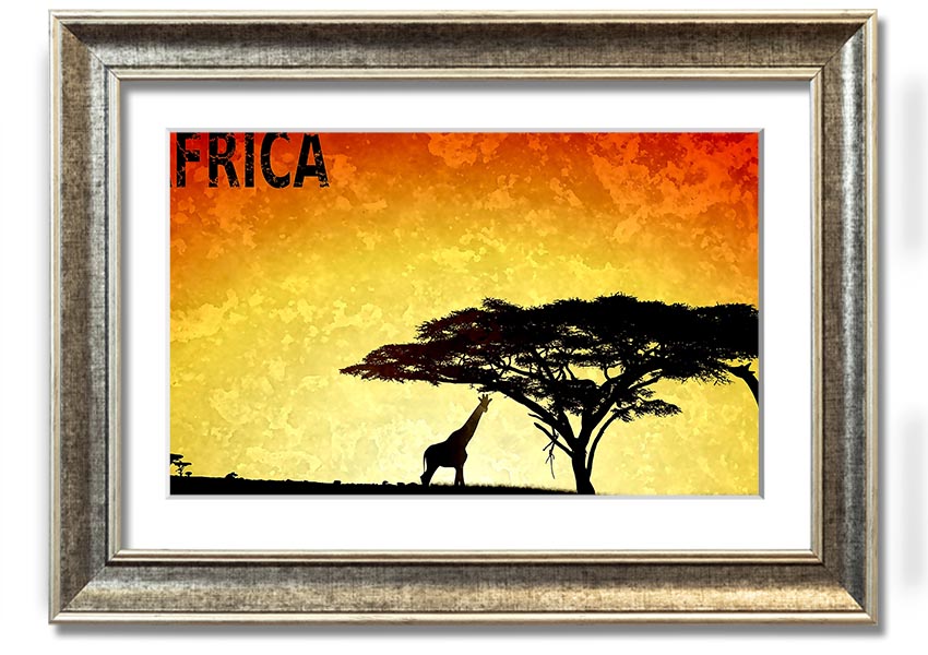 A beautifully framed print of Africa, showcasing vibrant colors and intricate details, ready to hang on the wall.