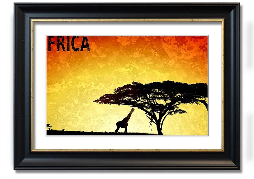 A beautifully framed print of Africa, showcasing vibrant colors and intricate details, ready to hang on the wall.