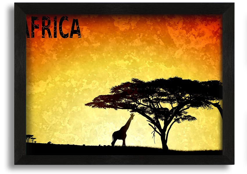 A beautifully framed print of Africa, showcasing vibrant colors and intricate details, ready to hang on the wall.