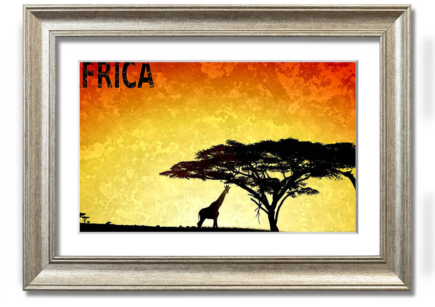 A beautifully framed print of Africa, showcasing vibrant colors and intricate details, ready to hang on the wall.