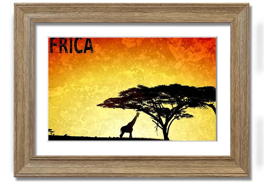 A beautifully framed print of Africa, showcasing vibrant colors and intricate details, ready to hang on the wall.