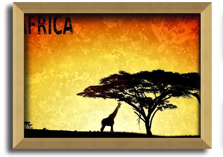 A beautifully framed print of Africa, showcasing vibrant colors and intricate details, ready to hang on the wall.