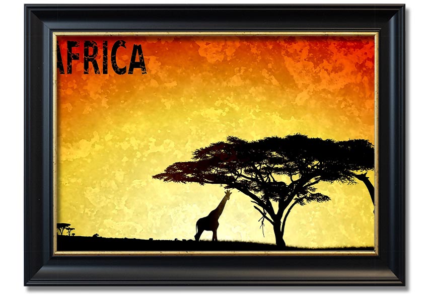 A beautifully framed print of Africa, showcasing vibrant colors and intricate details, ready to hang on the wall.