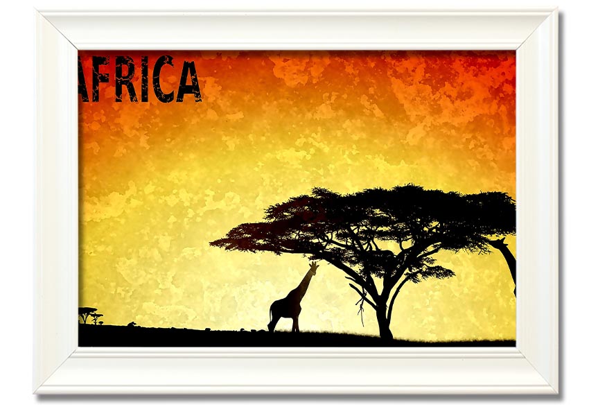 A beautifully framed print of Africa, showcasing vibrant colors and intricate details, ready to hang on the wall.