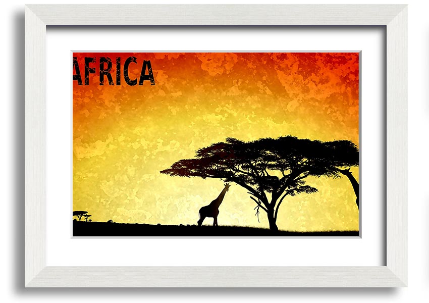 A beautifully framed print of Africa, showcasing vibrant colors and intricate details, ready to hang on the wall.