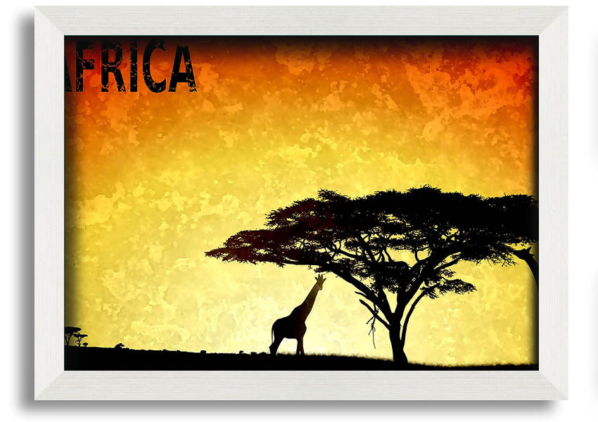 A beautifully framed print of Africa, showcasing vibrant colors and intricate details, ready to hang on the wall.