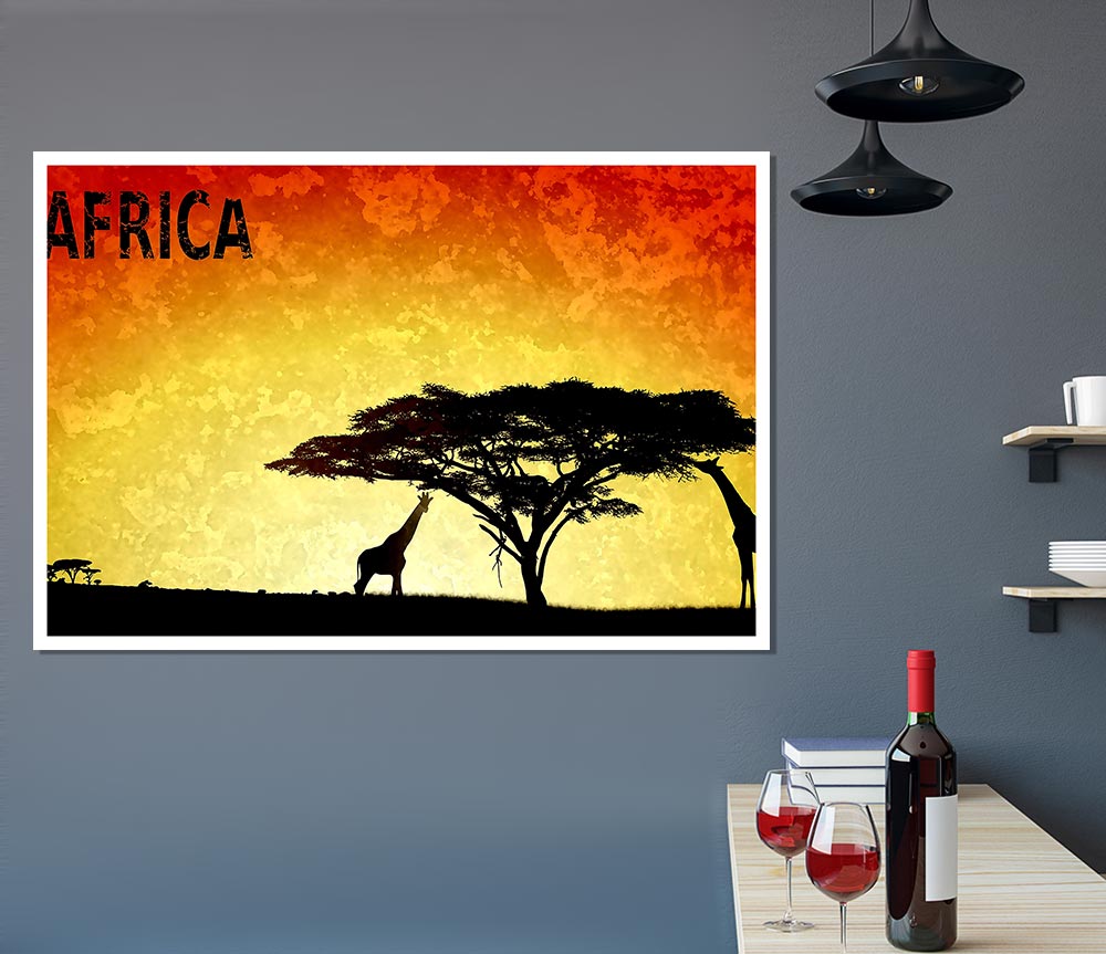 A vibrant canvas poster featuring the diverse landscapes and cultures of Africa, ready for display or framing.