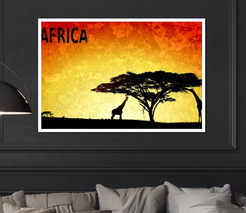 A vibrant canvas poster featuring the diverse landscapes and cultures of Africa, ready for display or framing.