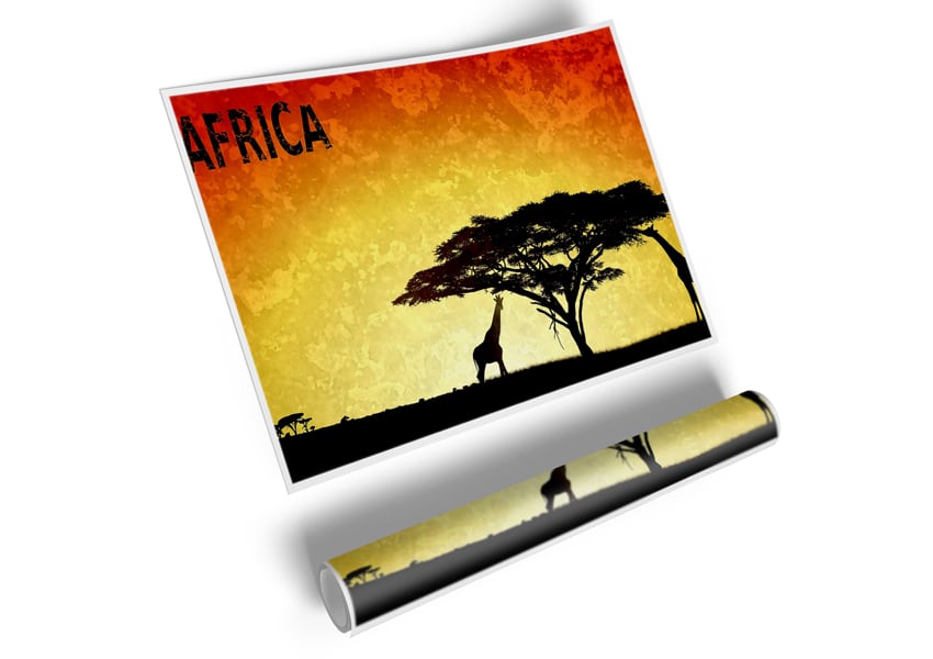 A vibrant canvas poster featuring the diverse landscapes and cultures of Africa, ready for display or framing.