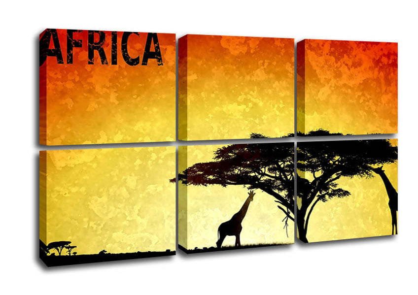 A vibrant canvas print of Africa mounted on a 44mm box frame, showcasing stunning landscapes and colors.