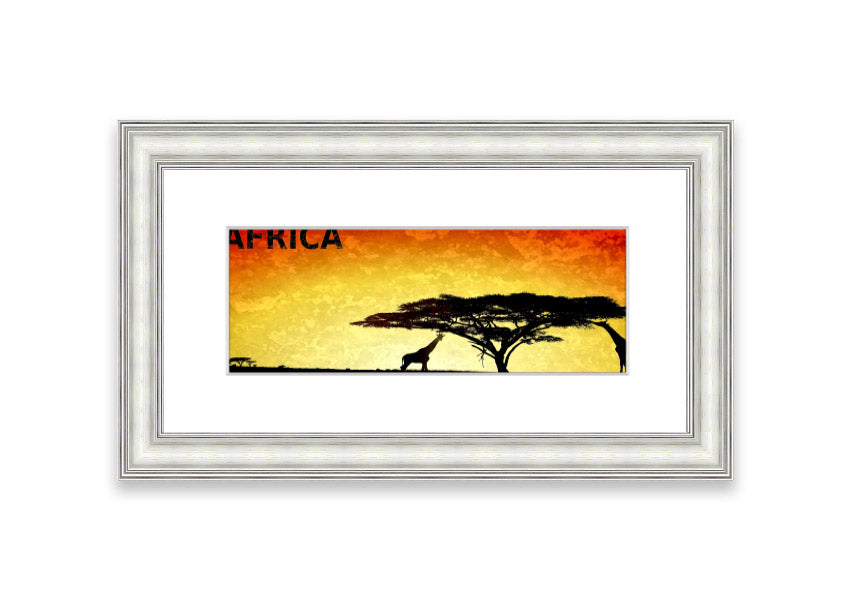 A beautifully framed print of African landscapes, showcasing vibrant colors and intricate details, ready to hang.