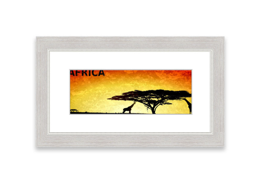 A beautifully framed print of African landscapes, showcasing vibrant colors and intricate details, ready to hang.