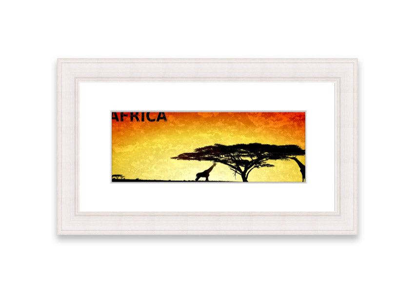 A beautifully framed print of African landscapes, showcasing vibrant colors and intricate details, ready to hang.