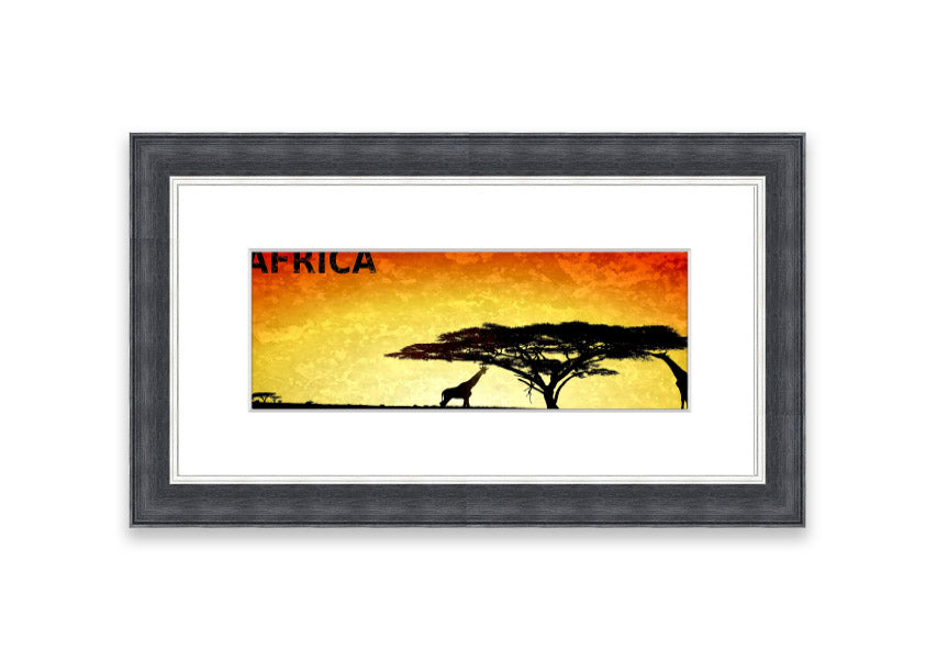 A beautifully framed print of African landscapes, showcasing vibrant colors and intricate details, ready to hang.