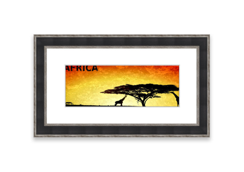 A beautifully framed print of African landscapes, showcasing vibrant colors and intricate details, ready to hang.