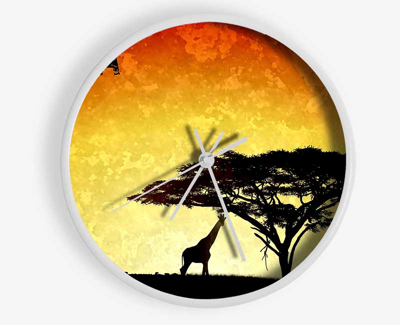 A stylish round bamboo clock with a clear Plexiglas lens, available in black, white, and natural frame colors.