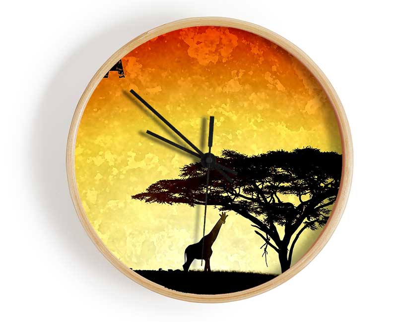 A stylish round bamboo clock with a clear Plexiglas lens, available in black, white, and natural frame colors.