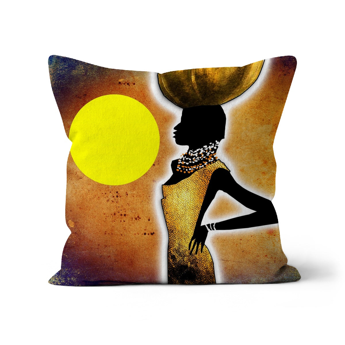 African Art Ethnic Cushion featuring vibrant colors and intricate patterns, available in faux suede, linen, and cotton fabrics.