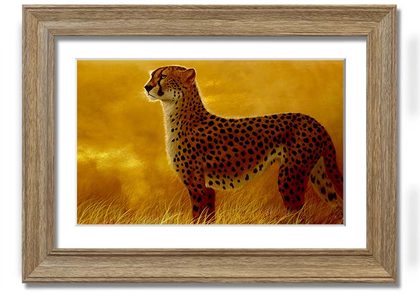 A beautifully framed print of an African Cheetah, showcasing its elegance and grace, available in various frame colors.