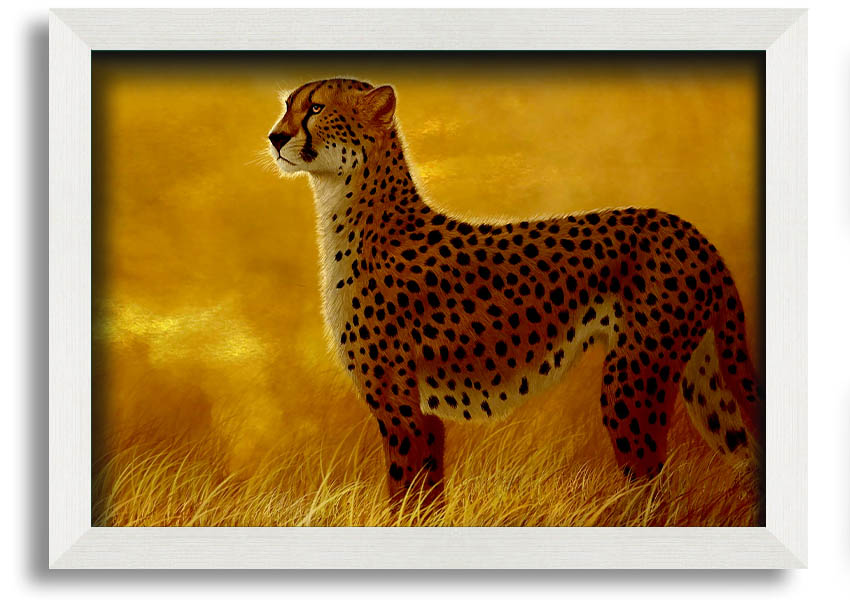 A beautifully framed print of an African Cheetah, showcasing its elegance and grace, available in various frame colors.