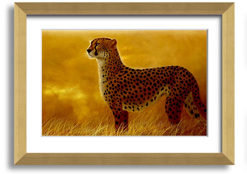 A beautifully framed print of an African Cheetah, showcasing its elegance and grace, available in various frame colors.