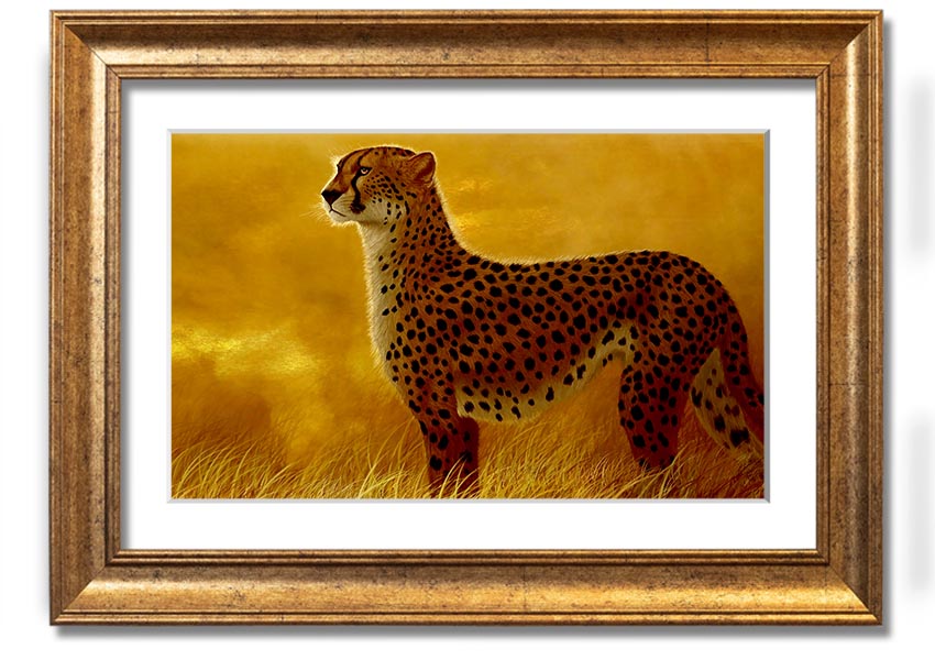 A beautifully framed print of an African Cheetah, showcasing its elegance and grace, available in various frame colors.