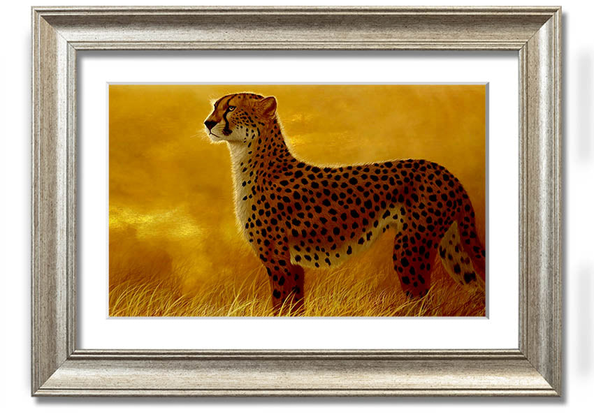 A beautifully framed print of an African Cheetah, showcasing its elegance and grace, available in various frame colors.