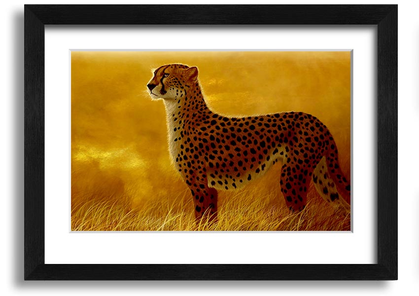 A beautifully framed print of an African Cheetah, showcasing its elegance and grace, available in various frame colors.