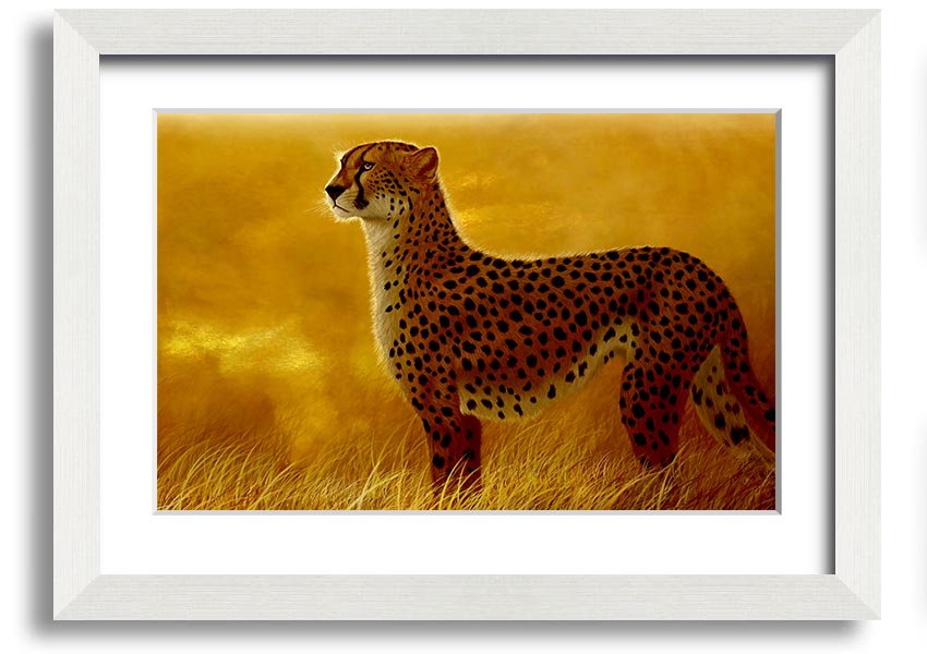 A beautifully framed print of an African Cheetah, showcasing its elegance and grace, available in various frame colors.