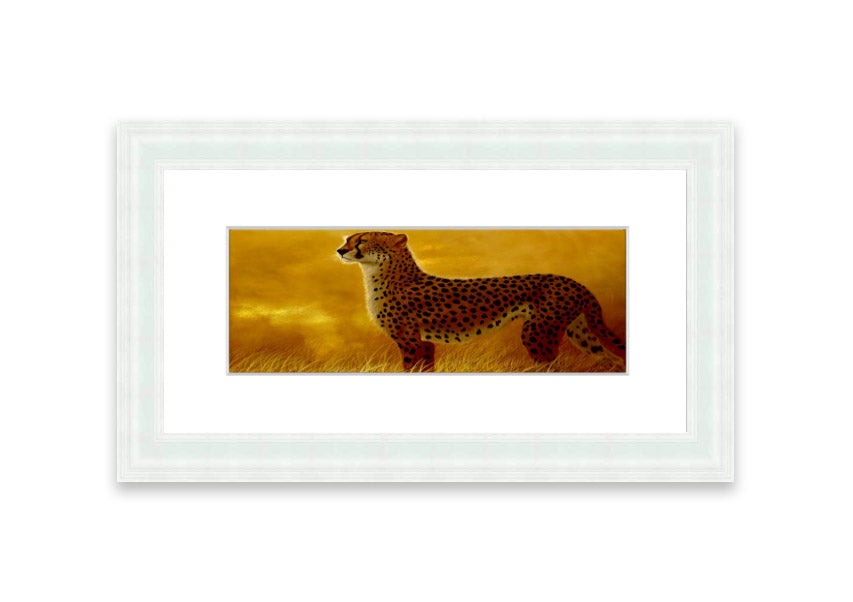 A beautifully framed print of an African Cheetah, showcasing its elegance and grace, available in various frame colors.