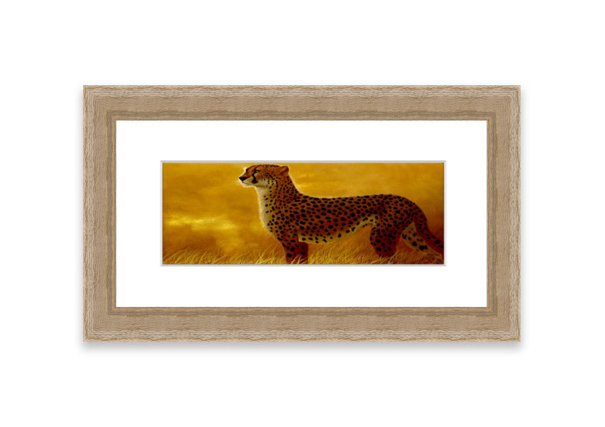 A beautifully framed print of an African Cheetah, showcasing its elegance and grace, available in various frame colors.