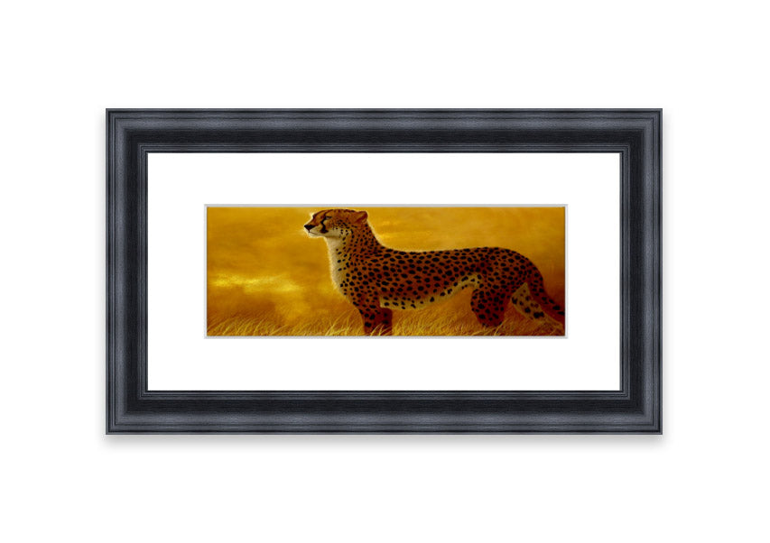 A beautifully framed print of an African Cheetah, showcasing its elegance and grace, available in various frame colors.