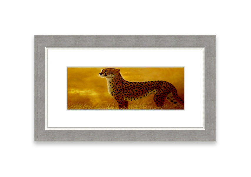 A beautifully framed print of an African Cheetah, showcasing its elegance and grace, available in various frame colors.