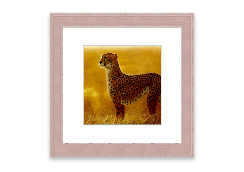 A beautifully framed print of an African Cheetah, showcasing its elegance and grace, available in various frame colors.