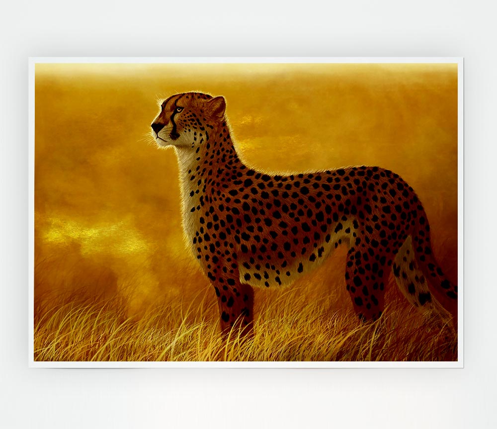 A vibrant African Cheetah poster printed on high-quality canvas, showcasing the majestic animal in its natural beauty.