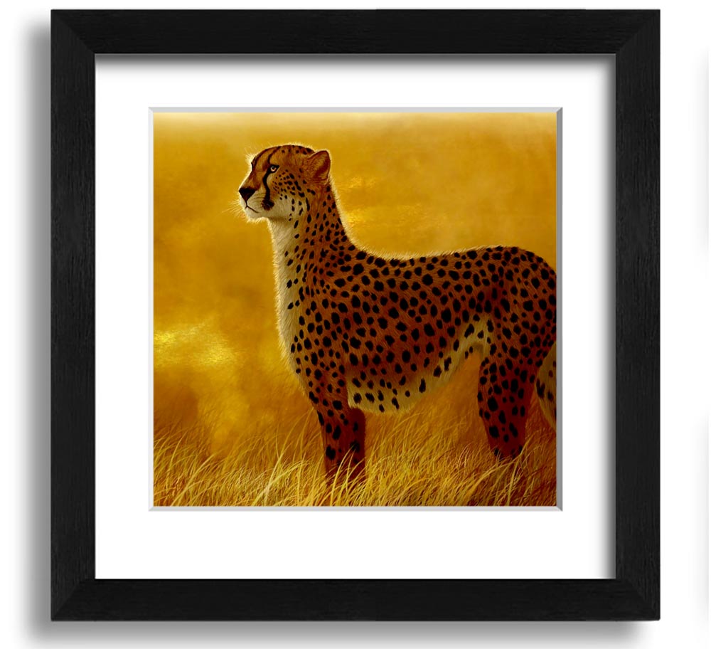 A beautifully framed print of an African Cheetah, showcasing its elegance and grace, available in various frame colors.